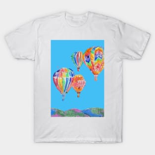 Hot Air Balloon Watercolor Painting on Sky Blue Balloons T-Shirt